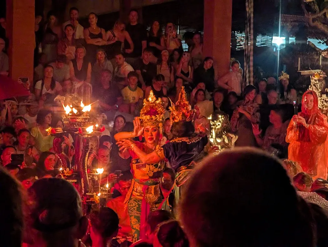 Two Kecak dancers. I am pretty sure one of them is Sita; the dance was the Ramayana.