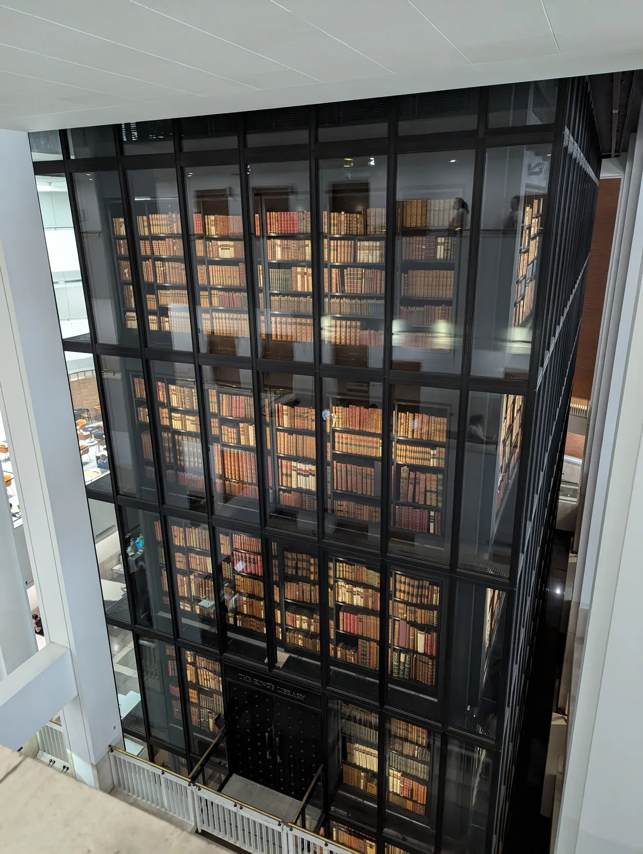 King George the Third (the revolutionary war guy) donated his books to the library. He wanted everyone to see them, so here they are. You might not be able to tell, but they’re arranged by size. That’s how archivists arrange books. Size, not subject. Which makes perfect sense if you think about it- you could argue for ages about whether or not the Bible belongs in Fiction, but you can’t argue about the dimensions of the physical thing.