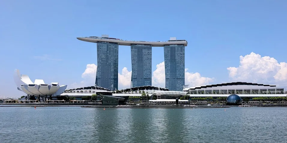 As promised, the Marina Bay Sands. Apple store for scale. On the left is the museum of science and art. The Sands is a pretty giant hotel, but also a casino. In a pretty smart social engineering move, the government mandates a $150 fee for any Singaporean to visit the casino. Foreigners can visit free. I presume that this is to mitigate the social risk of having a big casino right there for all the locals to visit as only some of that money flows back to the government. A percentage of tourist dollars is great, though.
